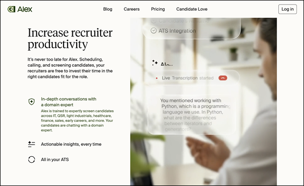 Homepage, benefits – Alex