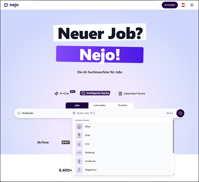 Homepage, Waar veld actief – Nejo