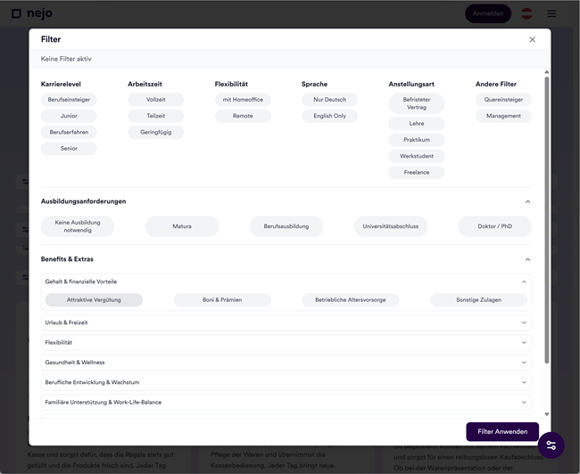 Pop-up filterfuncties – Nejo