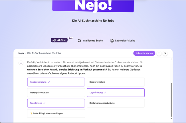 Homepage, AI-chat, 3 – Nejo