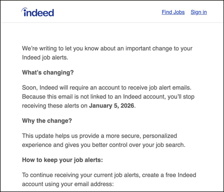 Bericht aan job alert gebruikers – Indeed