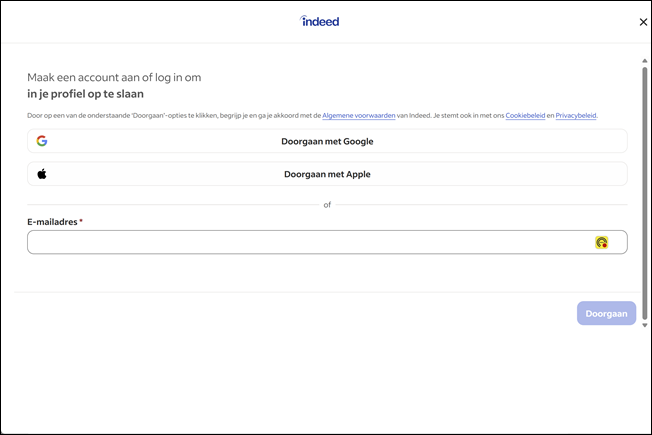 Registratiepagina – Indeed