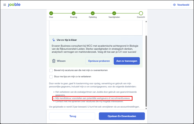Profiel aanmaken, opslaan – Jooble