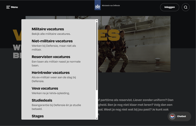 Bekijk vacatures, Kies een vacature categorie – Ministerie van Defensie