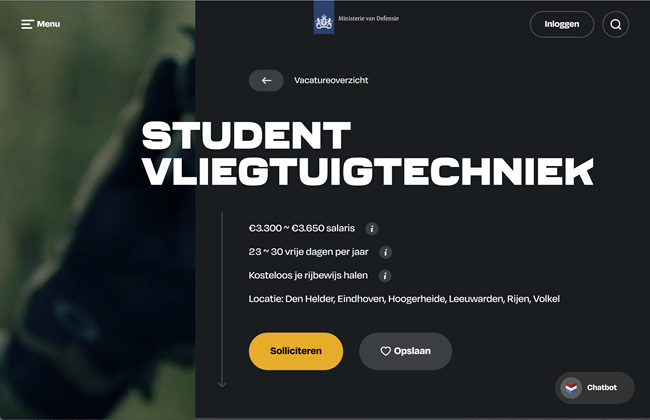 Vacaturedetailscherm – Werken bij Defensie