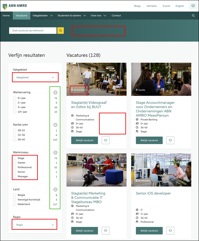 Vacature zoekresultaatpagina – ABN AMRO