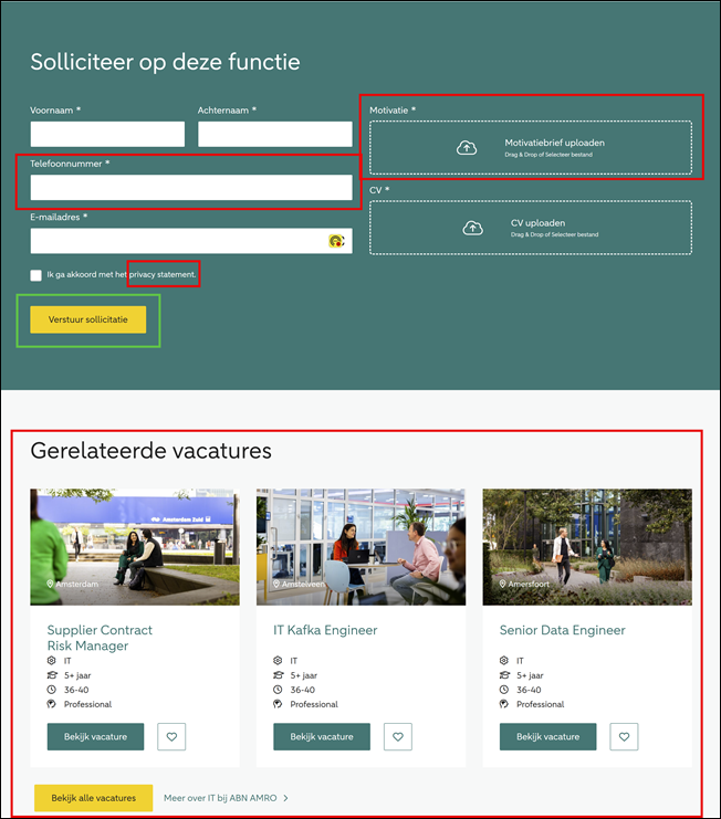 Vacature detailpagina, sollicitatieformulier – ABN AMRO