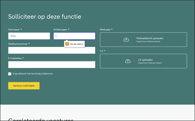 Vacature detailpagina, sollicitatieformulier, 2 – ABN AMRO