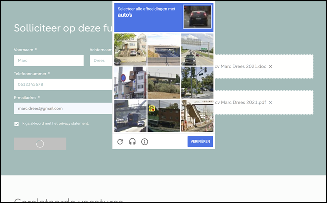 Vacature detailpagina, sollicitatieformulier, CAPTCHA – ABN AMRO