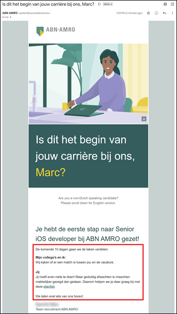 E-mail reactie op sollicitatie – ABN AMRO
