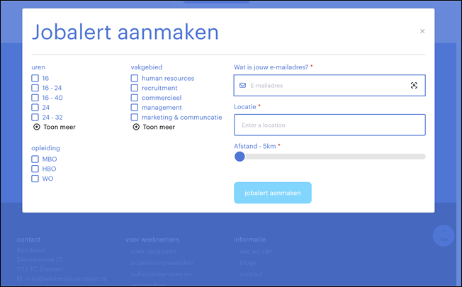 Pop-up jobalert aanmaken – Werken bij Randstad