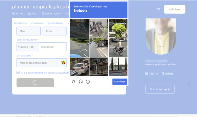 Sollicitatieformulier, CAPTCHA – Werken bij Randstad