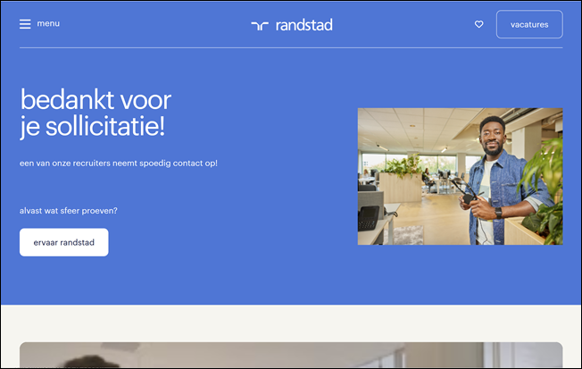 Bedankt voor je sollicitatie – Werken bij Randstad