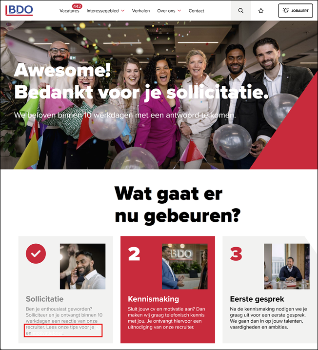 Bedanktpagina &ndash; Werken bij BDO