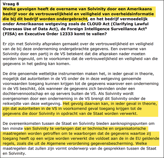 beantwoording van Kamervragen van het lid Kathmann (GroenLinksPVDA) over de overname van cloudbedrijf Solvinity