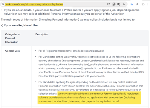 Seek.com privacy verklaring