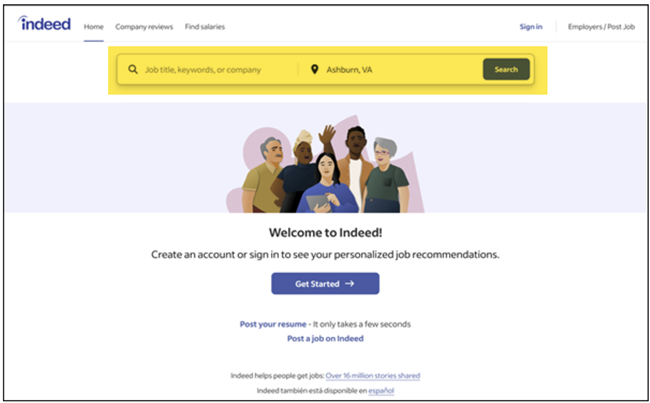 Homepage, april 2025 &ndash; Indeed VS