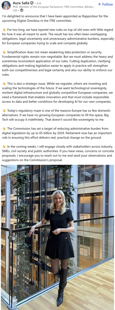 LinkedIn bericht Aura Salla