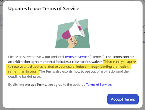 Pop-up Updates to our Terms of Service &ndash; Indeed