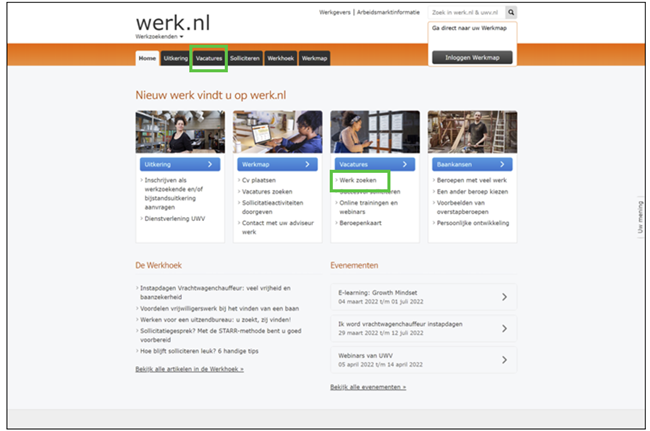 Homepage, &lsquo;oud&rsquo; &ndash; Werk.nl