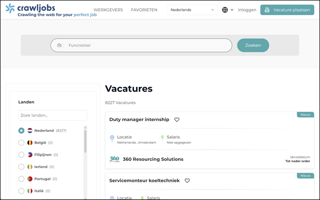 Zoekresultaatpagina &ndash; Crawljobs