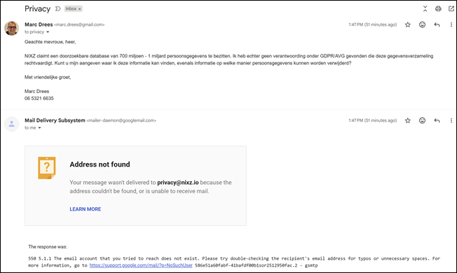 E-mail interactie met NIXZ