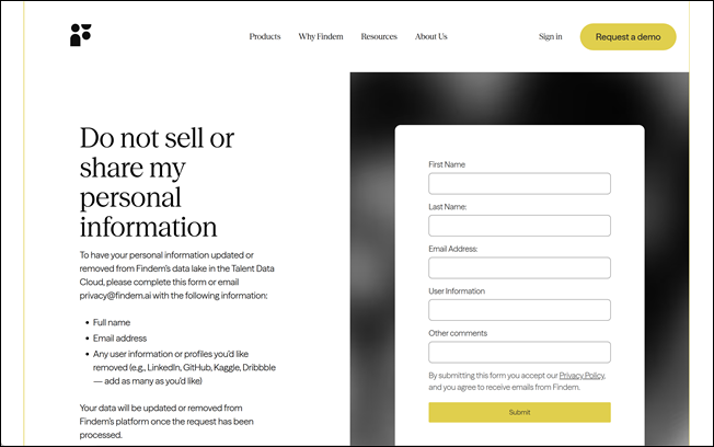 Do not sell or share my personal information &ndash; Findem