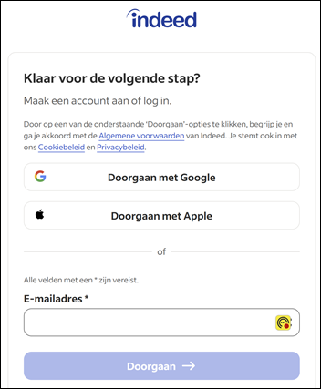 Account aanmaken &ndash; Indeed