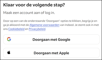 Account aanmaken, detail &ndash; Indeed