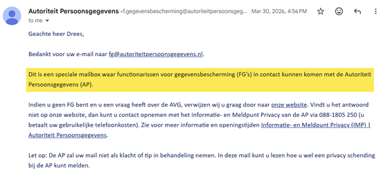 Reactie op handhavingsverzoek van de AP