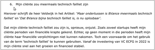 Excerpt dagvaarding advocaat 8vance &ndash; technisch failliet