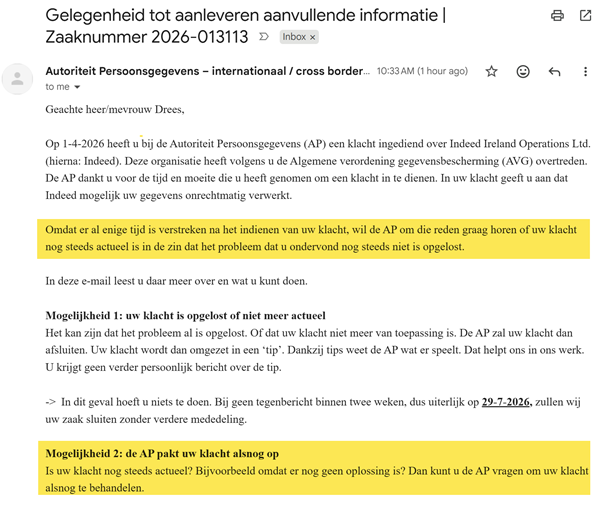 E-mail Autoriteit Persoonsgegevens