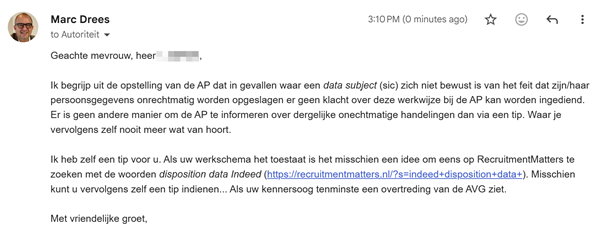 E-mail aan de AP, 27 juli 2026