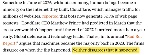 Fragment uit het artikel The &lsquo;dead internet theory&rsquo; is real. And it&rsquo;s killing the web as we know it, 28 juli 2026