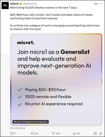 Advertentie micro1 &ndash; Twitter/x