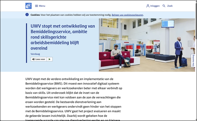 UWV stopt met ontwikkeling van Bemiddelingsservice, ambitie rond skillsgerichte arbeidsbemiddeling blijft overeind