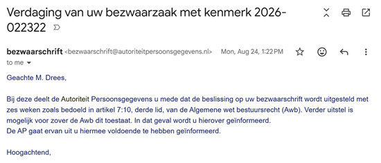 E-mail Autoriteit Persoonsgegevens, 1